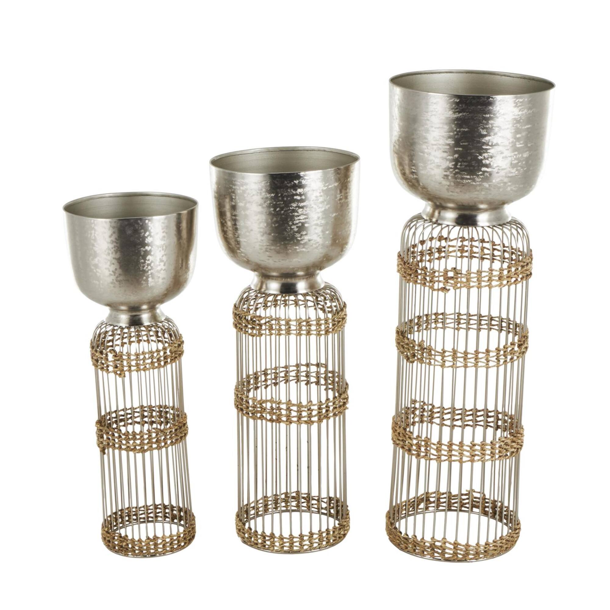 Silver Textured Rounded Dome Metal Planter Set